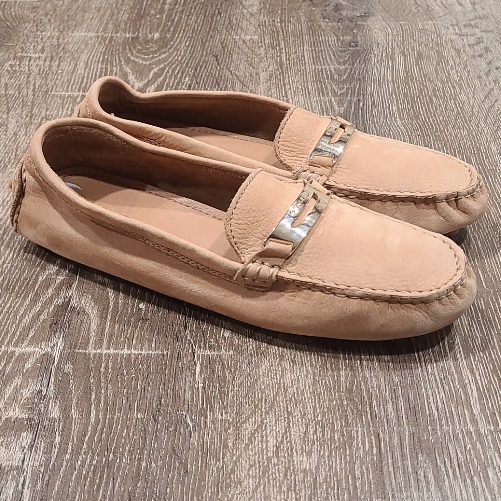 Coach Nola tan soft nubuck leather loafers…